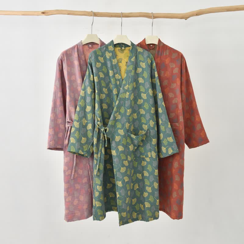 Ownkoti Ginkgo Leaf Cotton Gauze Yukata Robe - image 1