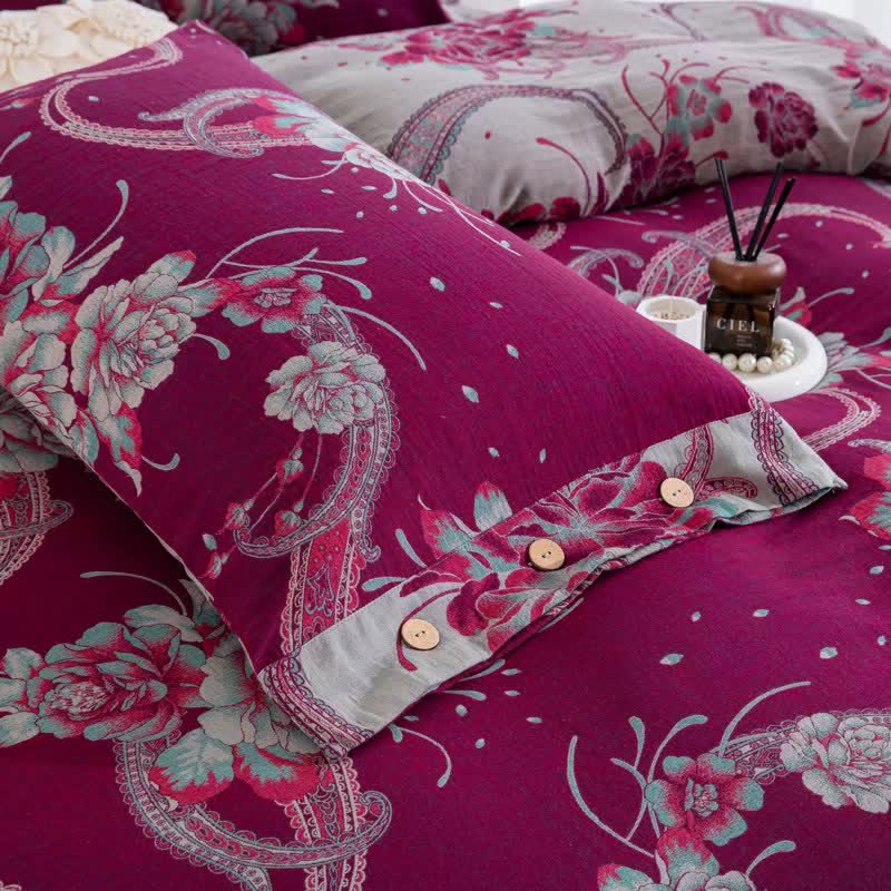 Ownkoti Luxury Peony Cotton Gauze Bedding Set(4PCS) - image 2