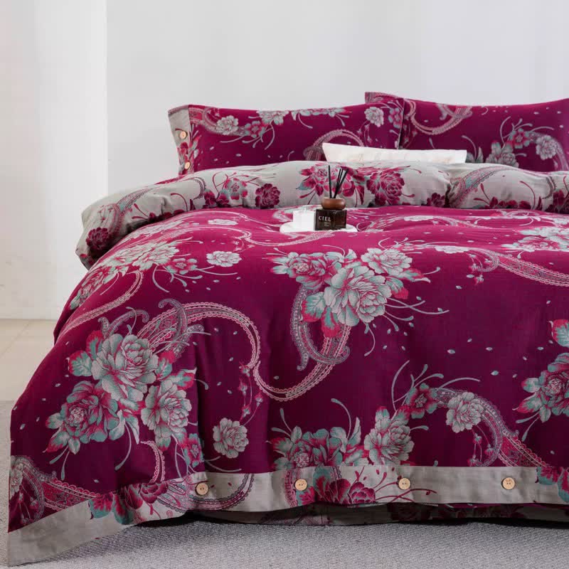 Ownkoti Luxury Peony Cotton Gauze Bedding Set(4PCS) - image 1