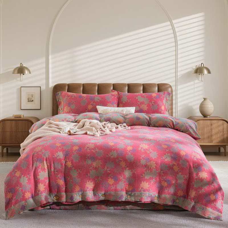 Ownkoti Rustic Maple Leaf Cotton Bedding Set(4PCS) - King - image 0