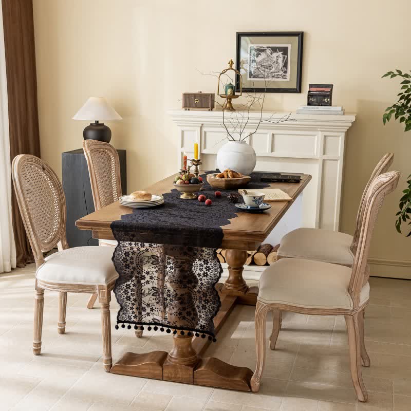 Ownkoti Floral Leaf Lace Tassel Table Runner - image 8