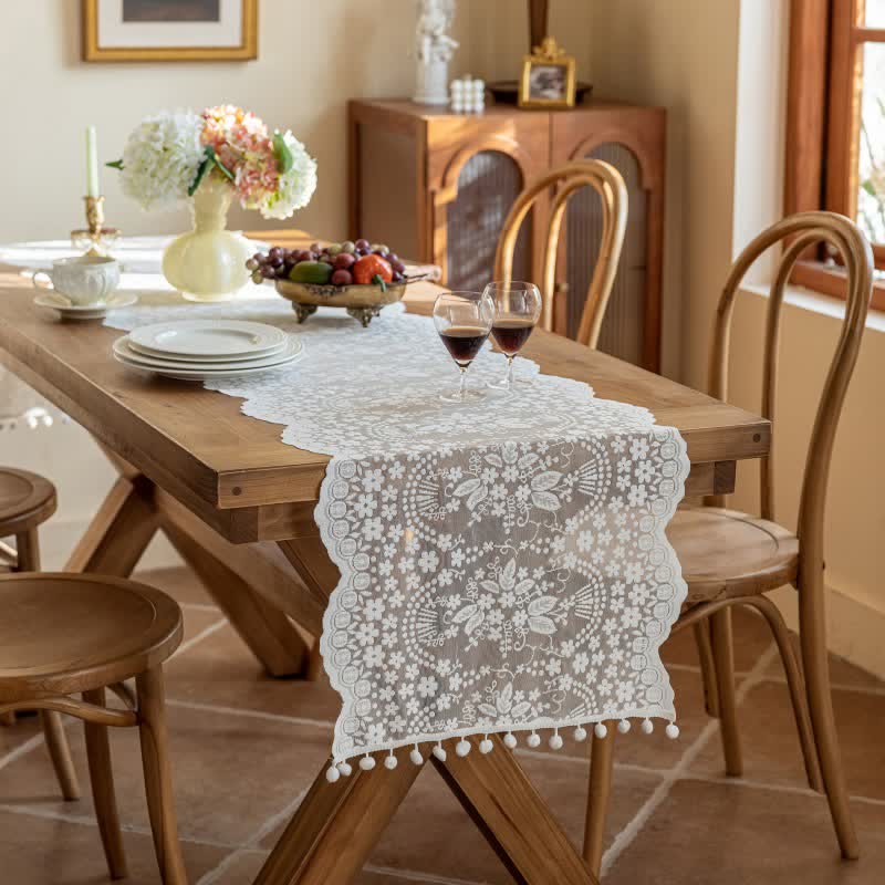Ownkoti Floral Leaf Lace Tassel Table Runner - image 1