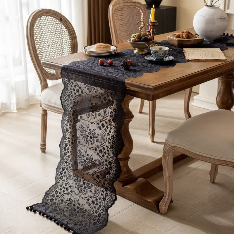 Ownkoti Floral Leaf Lace Tassel Table Runner - image 9