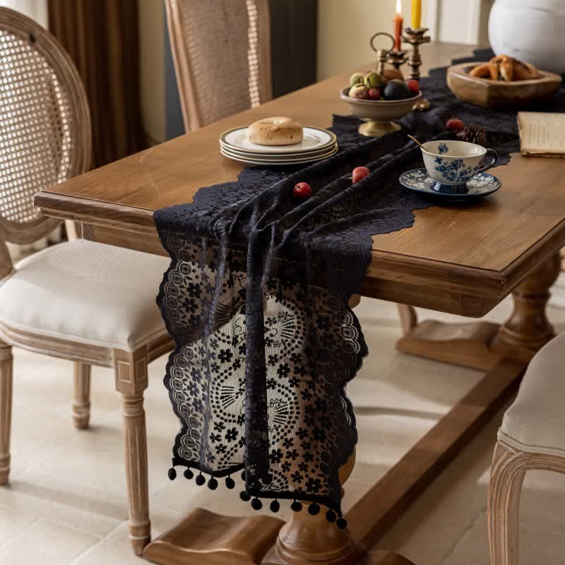 Ownkoti Floral Leaf Lace Tassel Table Runner - image 6