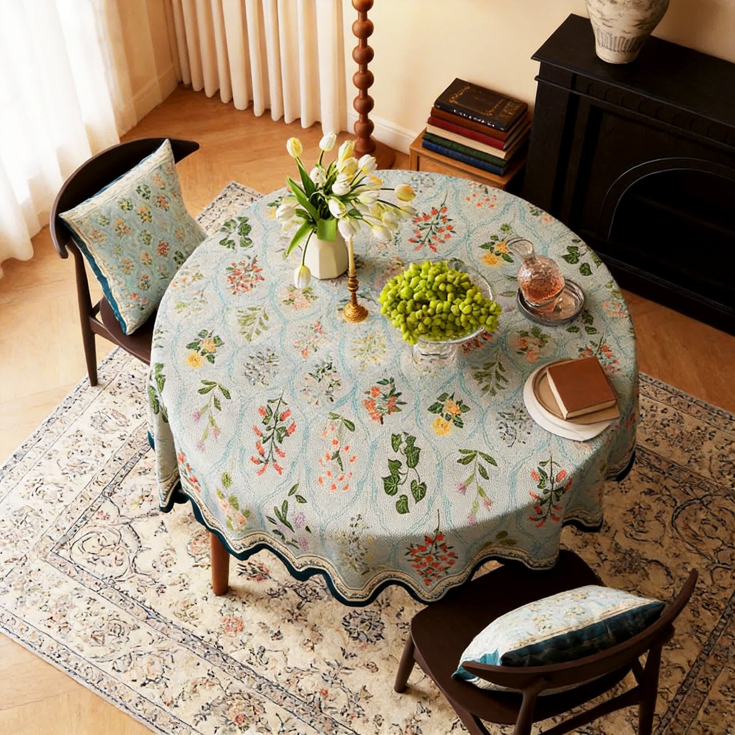 Ownkoti Botanical Floral Scalloped Edge Tablecloth -  Round - 55''×55'' - image 4