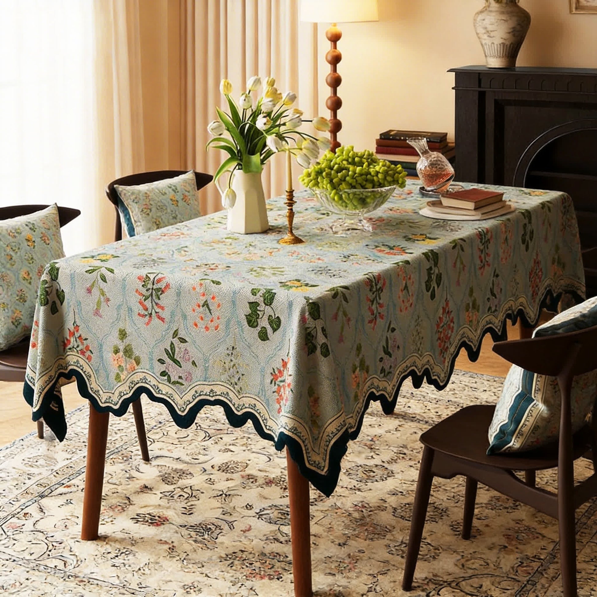 Ownkoti Botanical Floral Scalloped Edge Tablecloth - image 2