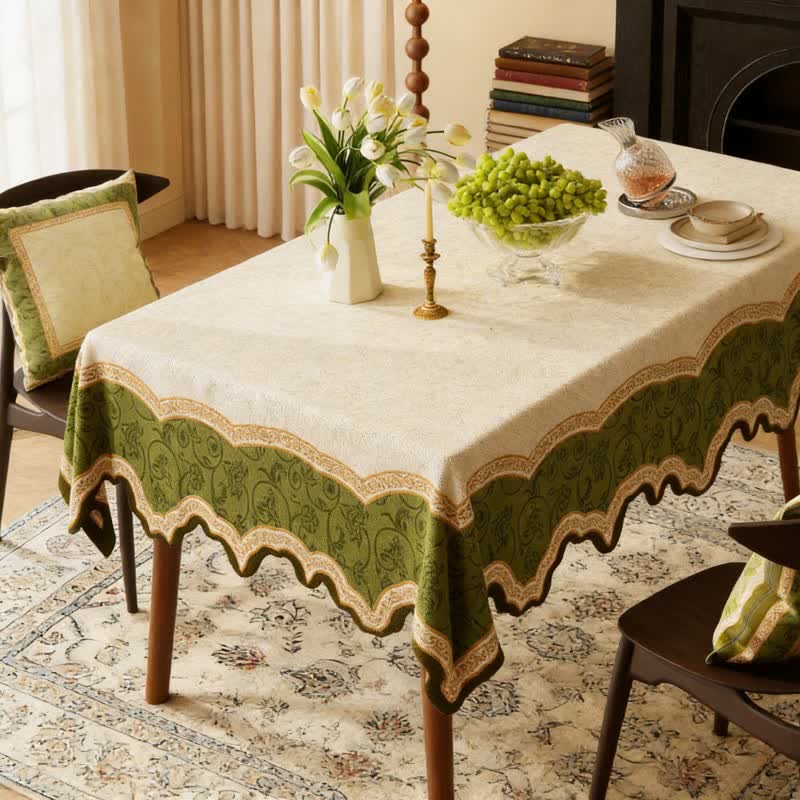 Ownkoti Vintage Botanical Scalloped Edge Tablecloth - Rectangle - 55''×86'' - image 1