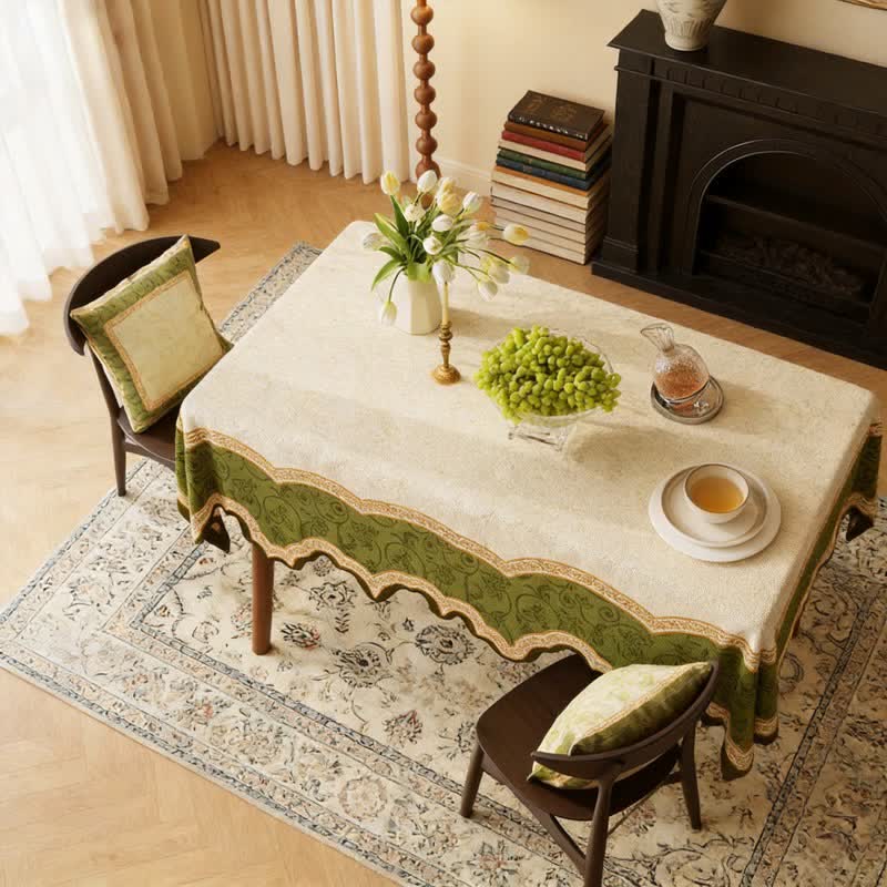 Ownkoti Vintage Botanical Scalloped Edge Tablecloth - image 2