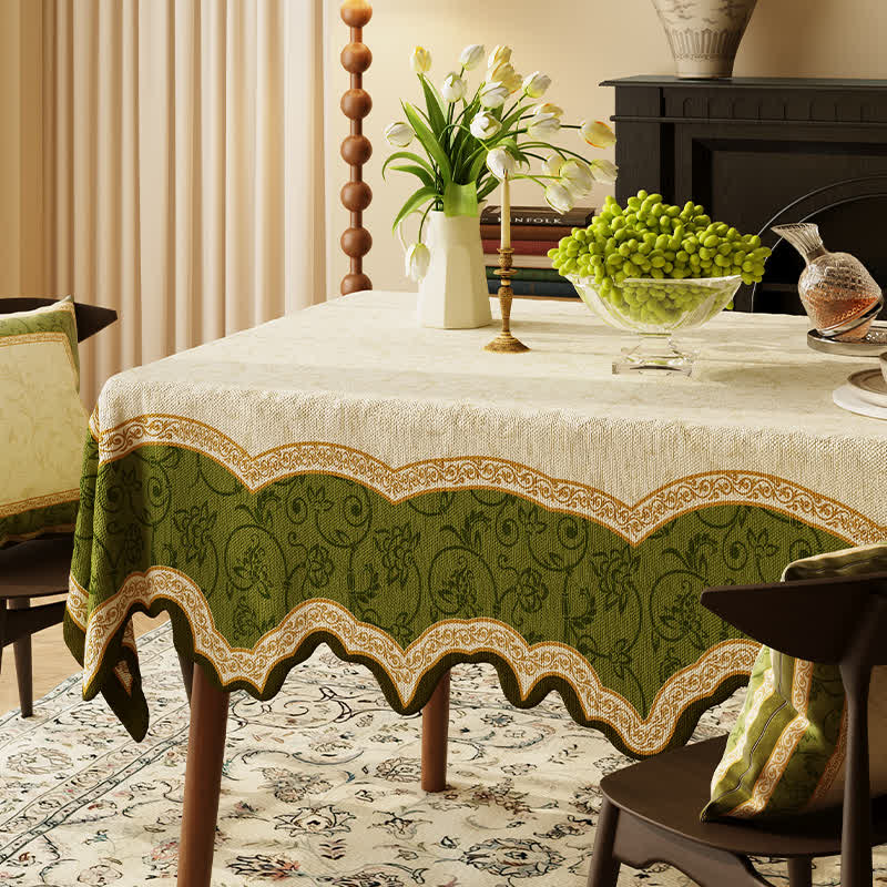 Ownkoti Vintage Botanical Scalloped Edge Tablecloth - image 0