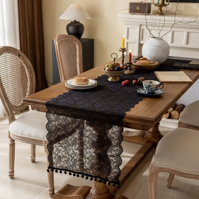 Ownkoti Elegant Floral Lace Tassel Table Runner - image 6