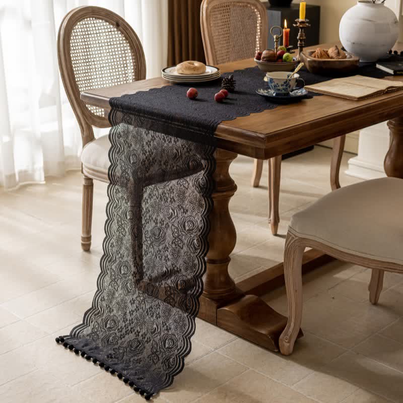 Ownkoti Rose Jacquard Lace Tassel Table Runner - image 8