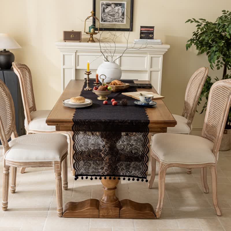 Ownkoti Rose Jacquard Lace Tassel Table Runner - image 10