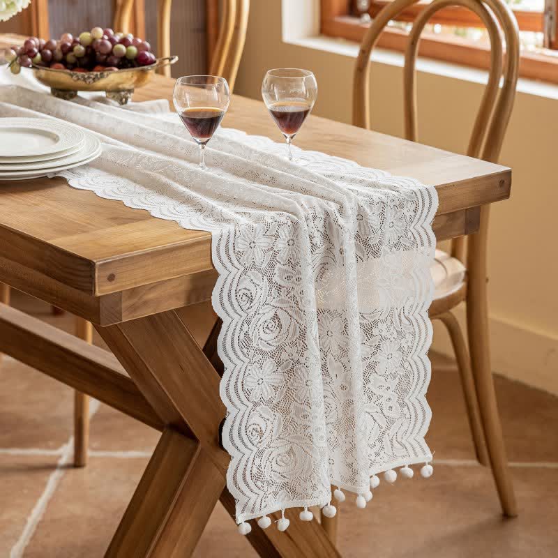 Ownkoti Rose Jacquard Lace Tassel Table Runner - image 6