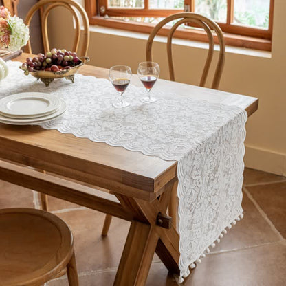 Ownkoti Rose Jacquard Lace Tassel Table Runner - image 5