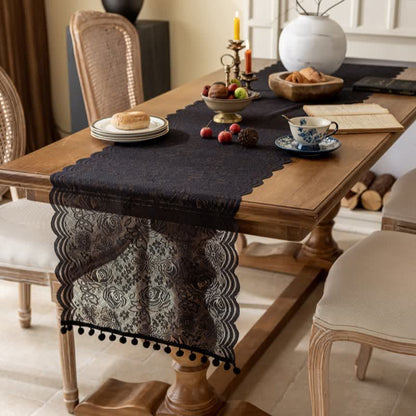 Ownkoti Rose Jacquard Lace Tassel Table Runner - image 11