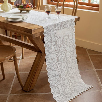 Ownkoti Rose Jacquard Lace Tassel Table Runner - image 4