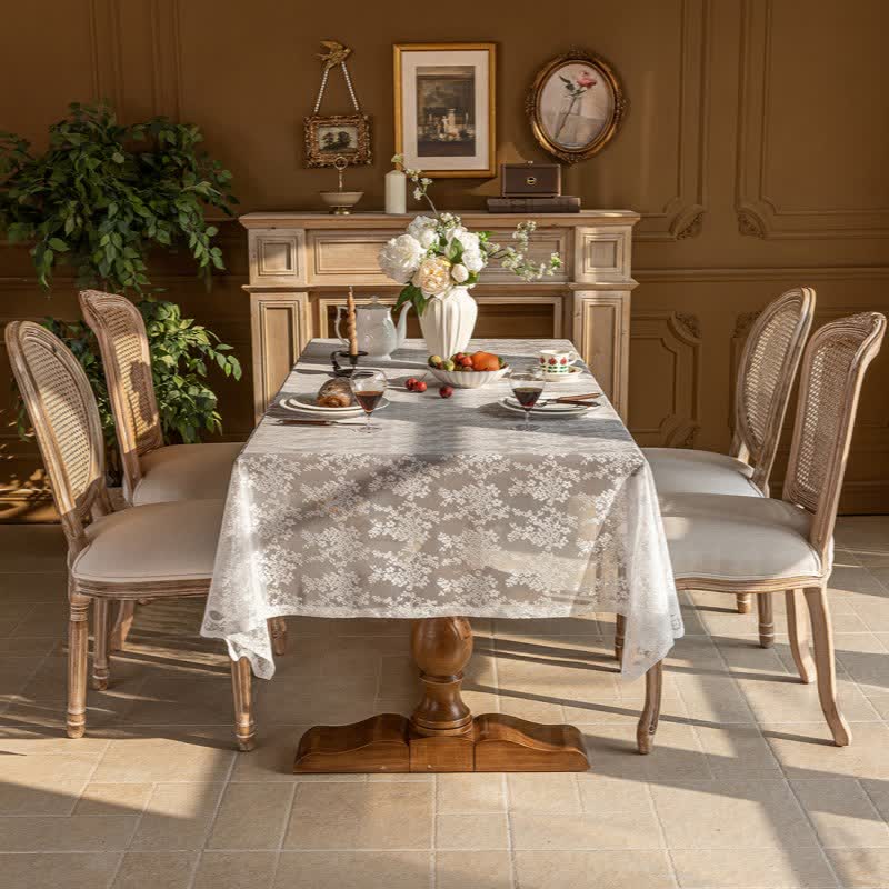 Ownkoti Floral Jacquard Lace Scalloped Edge Tablecloth - image 3