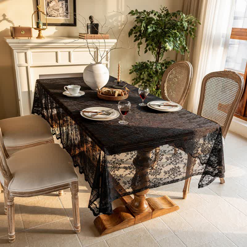 Ownkoti Floral Jacquard Lace Scalloped Edge Tablecloth - image 12