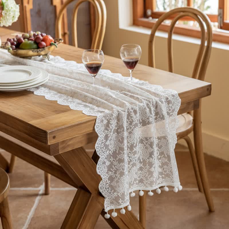 Ownkoti Elegant Floral Lace Tassel Table Runner - image 1