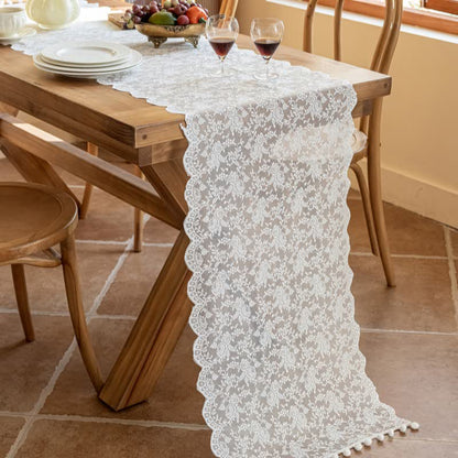 Ownkoti Elegant Floral Lace Tassel Table Runner - image 3