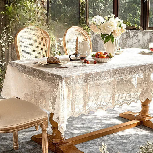 Ownkoti Floral Jacquard Lace Scalloped Edge Tablecloth - image 0
