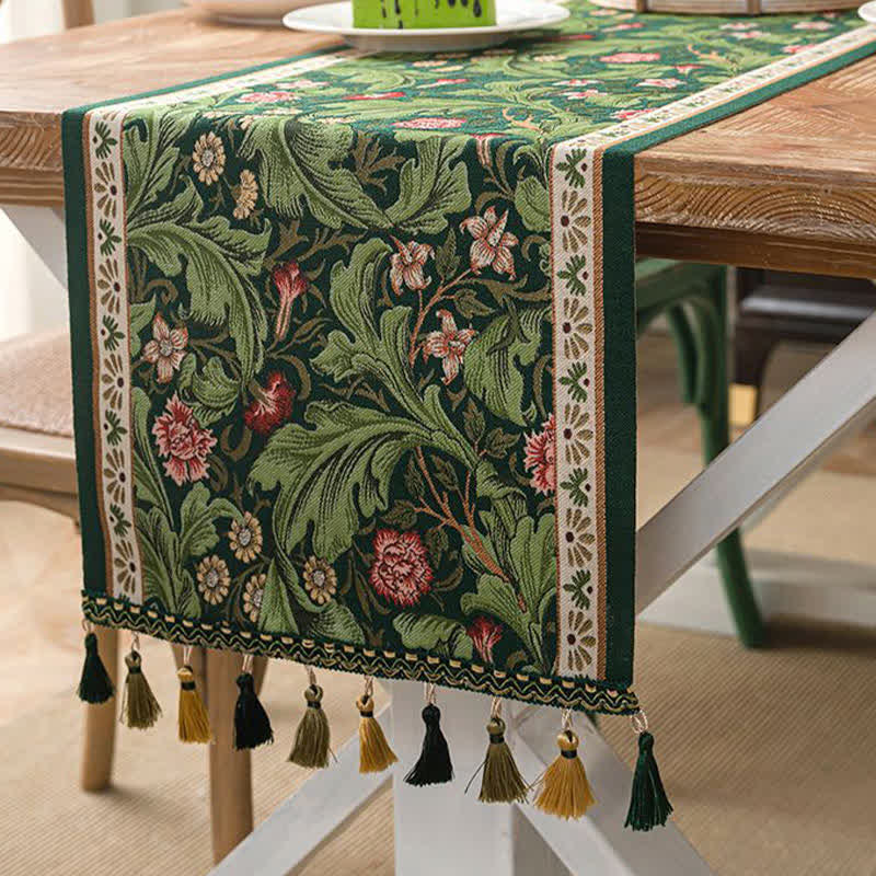 Ownkoti Tropical Leaf Jacquard Tassel Table Runner - image 3