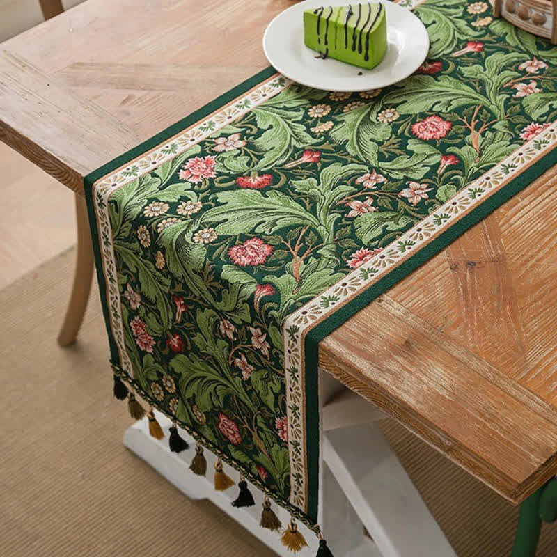 Ownkoti Tropical Leaf Jacquard Tassel Table Runner - 13'' × 118'' - image 0