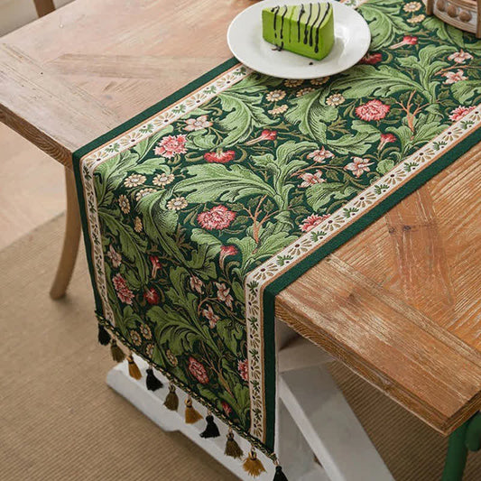 Ownkoti Tropical Leaf Jacquard Tassel Table Runner - 13'' × 118'' - image 0