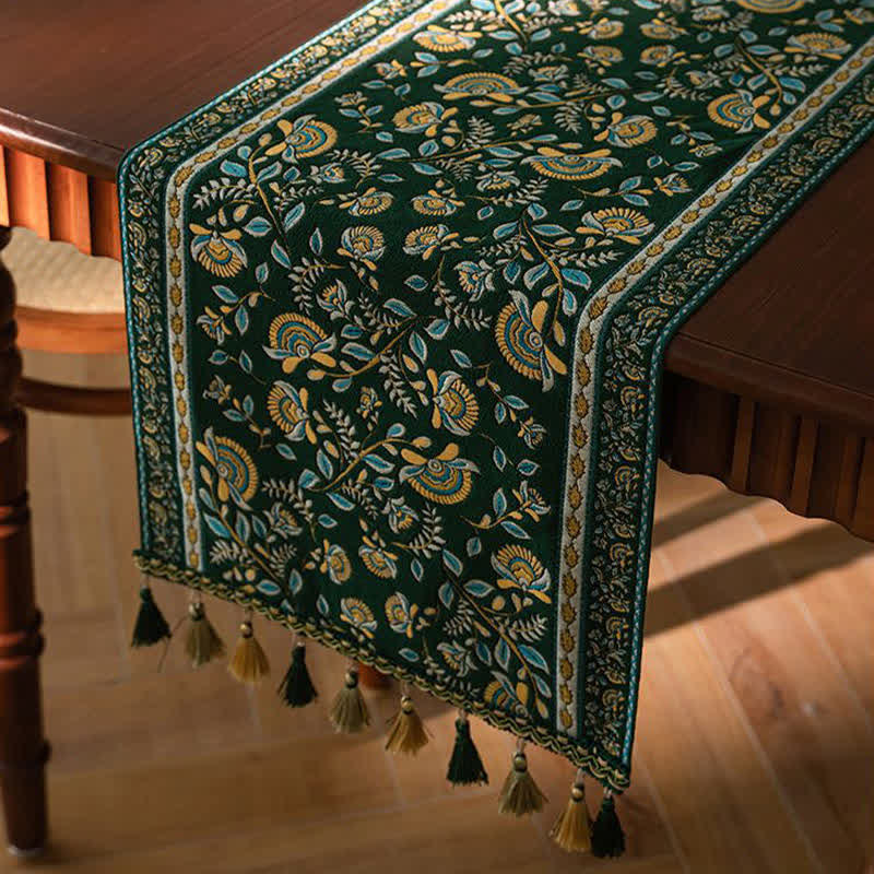 Ownkoti Vintage Branch Jacquard Tassel Table Runner - image 7