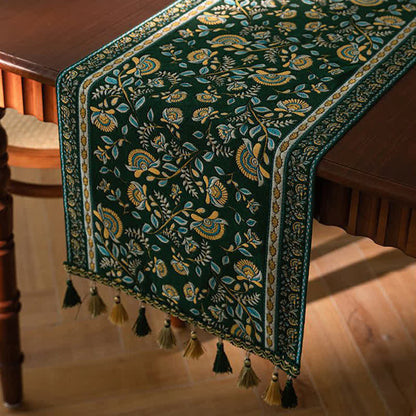 Ownkoti Vintage Branch Jacquard Tassel Table Runner - image 7