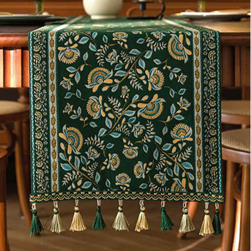 Ownkoti Vintage Branch Jacquard Tassel Table Runner - image 8