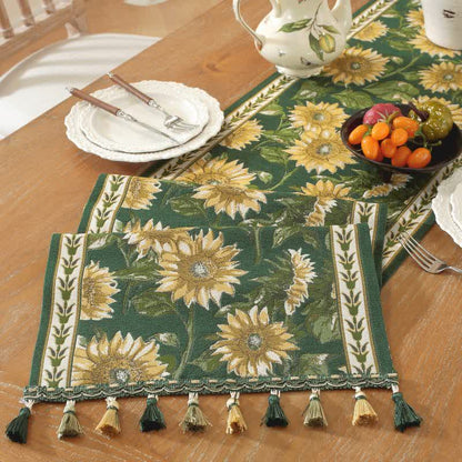 Ownkoti Sunflower Jacquard Tassel Table Runner - 13'' × 118'' - image 0