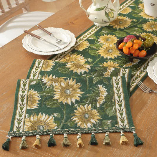 Ownkoti Sunflower Jacquard Tassel Table Runner - 13'' × 118'' - image 0