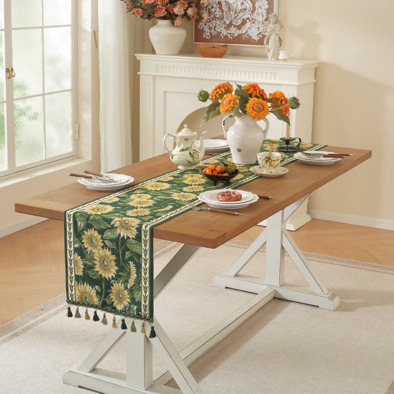 Ownkoti Sunflower Jacquard Tassel Table Runner - image 3