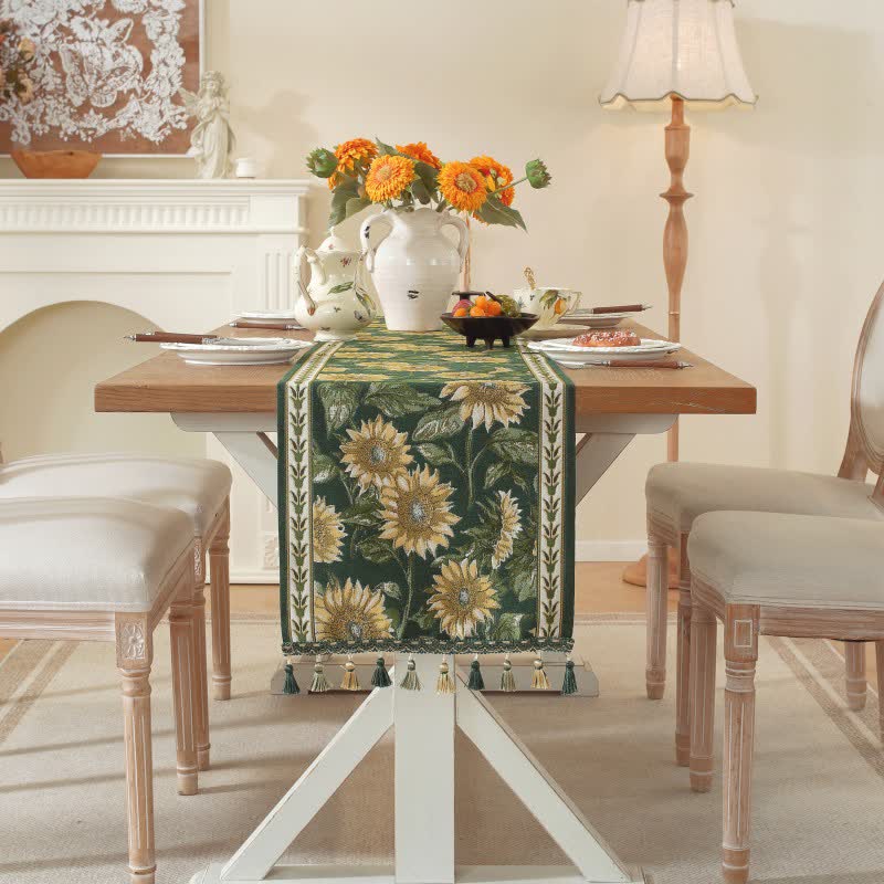 Ownkoti Sunflower Jacquard Tassel Table Runner - image 4