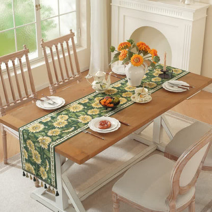 Ownkoti Sunflower Jacquard Tassel Table Runner - image 2