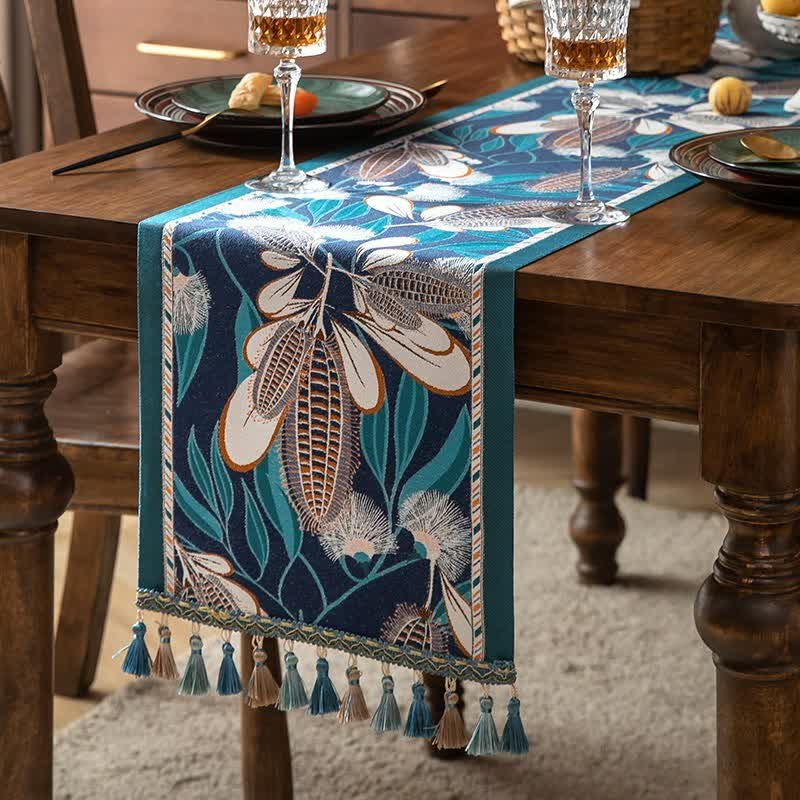 Ownkoti Artistic Corn Jacquard Tassel Table Runner - Blue - 13'' × 118'' - image 4