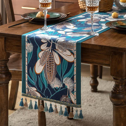 Ownkoti Artistic Corn Jacquard Tassel Table Runner - Blue - 13'' × 118'' - image 4