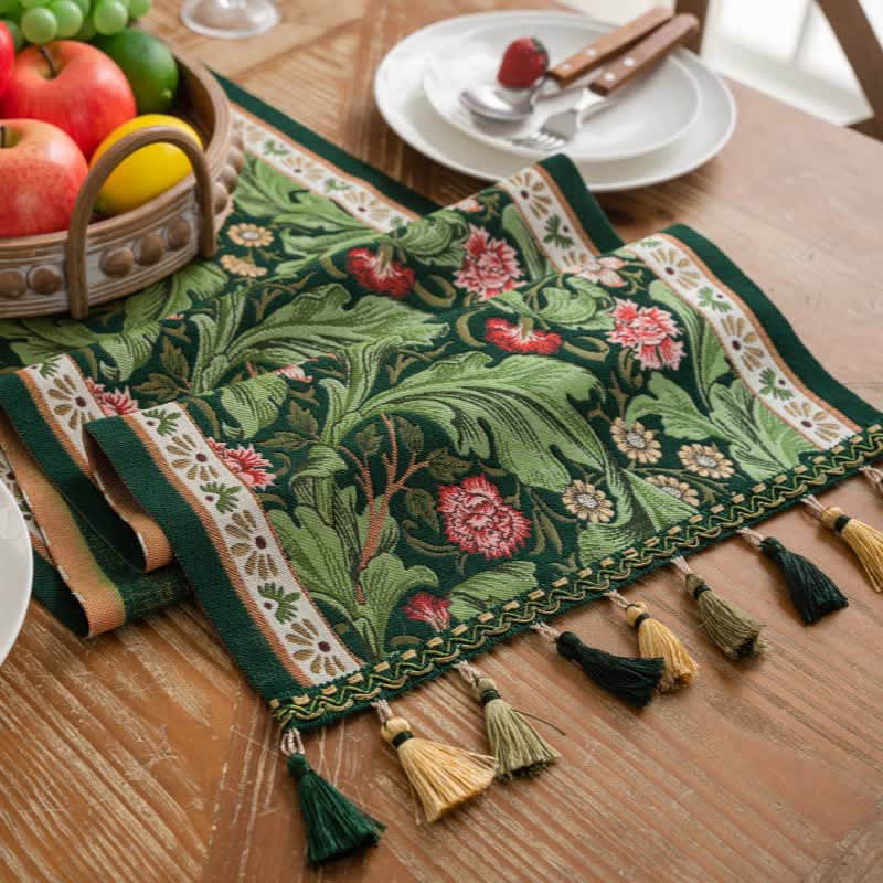 Ownkoti Tropical Leaf Jacquard Tassel Table Runner - image 6