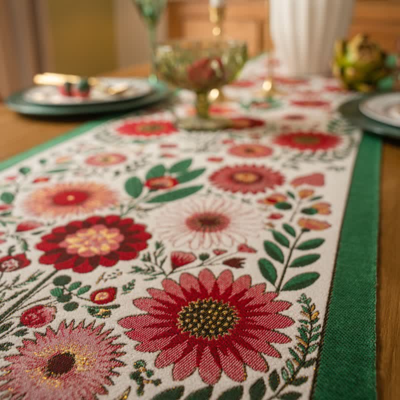 Ownkoti Pink Floral Jacquard Tassel Table Runner - image 4