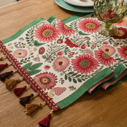 Ownkoti Pink Floral Jacquard Tassel Table Runner - image 3