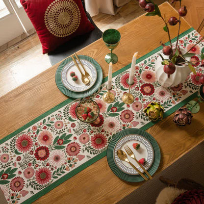 Ownkoti Pink Floral Jacquard Tassel Table Runner - image 2