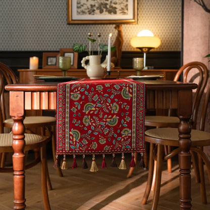 Ownkoti Vintage Branch Jacquard Tassel Table Runner - image 1