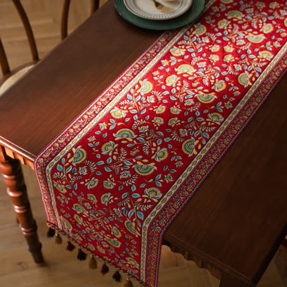 Ownkoti Vintage Branch Jacquard Tassel Table Runner - image 2