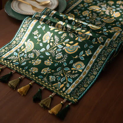 Ownkoti Vintage Branch Jacquard Tassel Table Runner - image 9