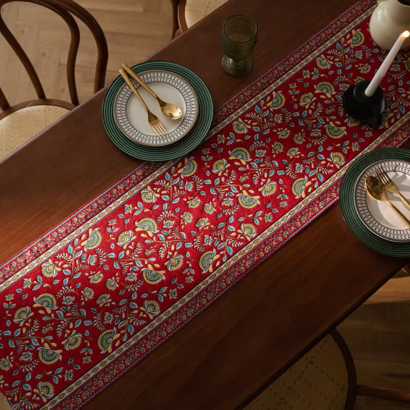 Ownkoti Vintage Branch Jacquard Tassel Table Runner - image 3