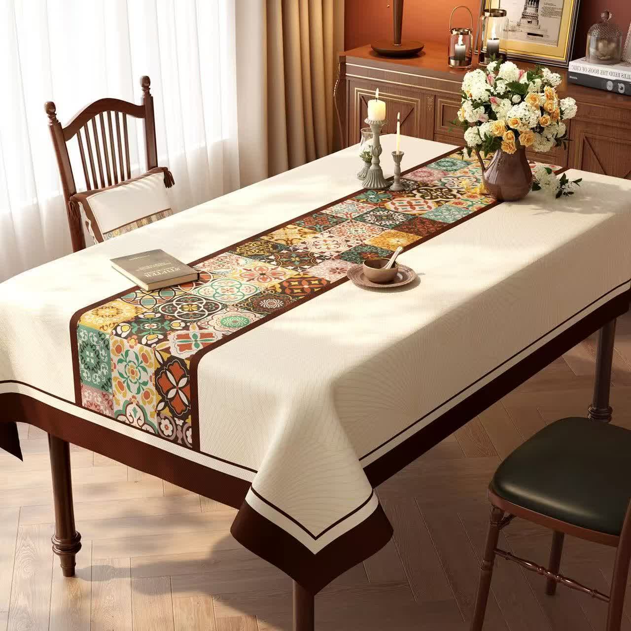 Ownkoti Boho Moroccan Tile Patchwork Tablecloth - A - 55'' × 86'' - image 0