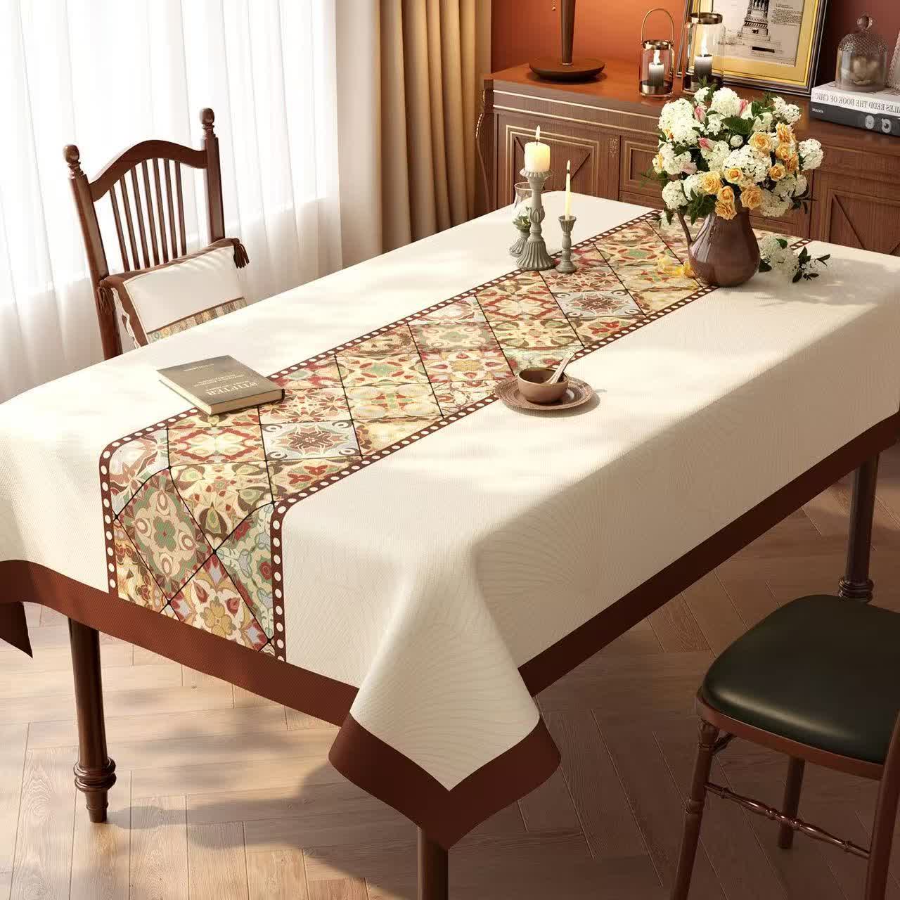 Ownkoti Boho Moroccan Tile Patchwork Tablecloth - B - 55'' × 86'' - image 1