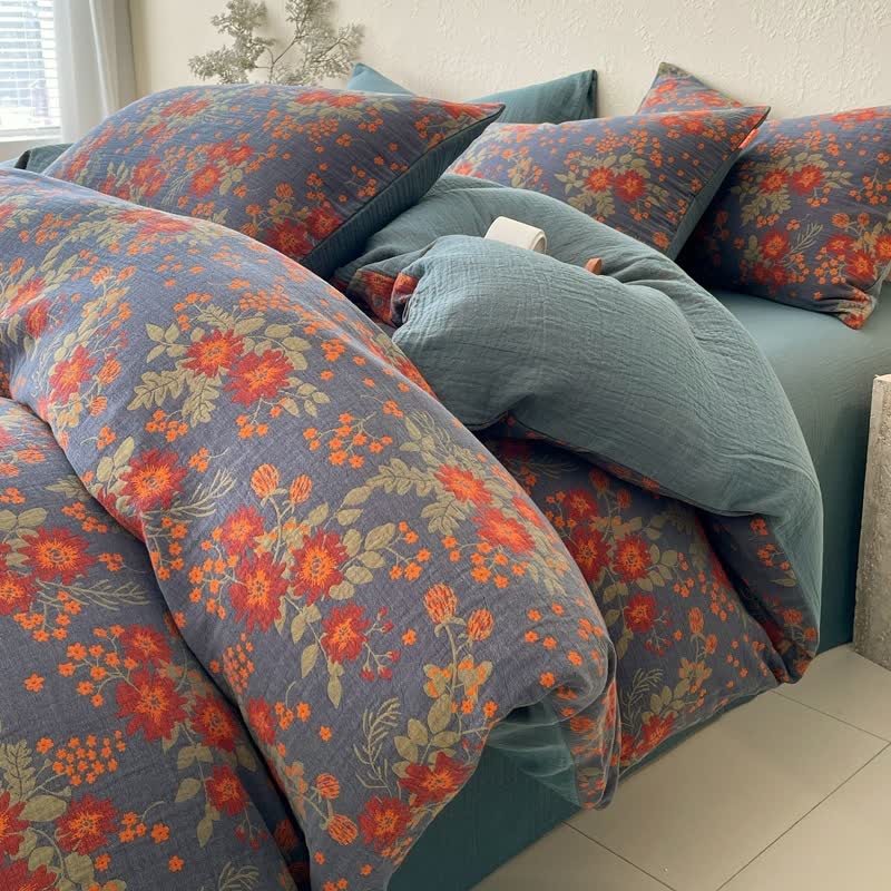 Ownkoti Retro Floral Cotton Gauze Bedding Set(4PCS) - King - image 0