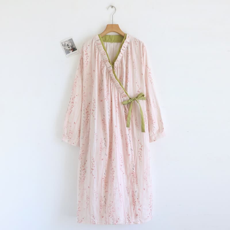 Ownkoti Ditsy Floral Cotton Gauze Kimono Nightgown - Pink - L - image 0